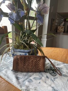 Cole Haan Woven Leather Wristlet Clutch - Brown